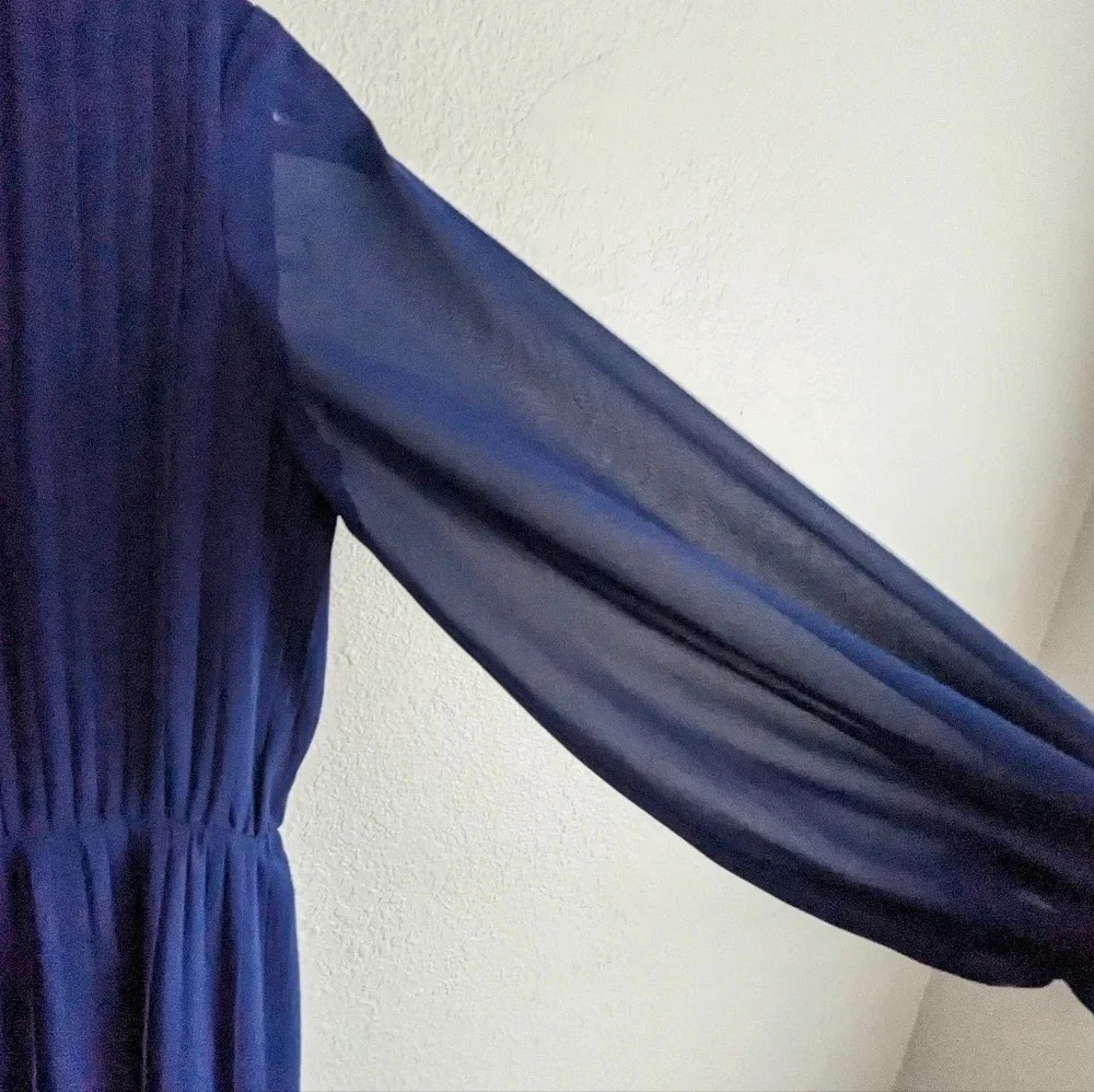 Vintage Pleated Chiffon Dress- Japanese- Robe de Command- Floor length Georgette - Picture 13 of 16